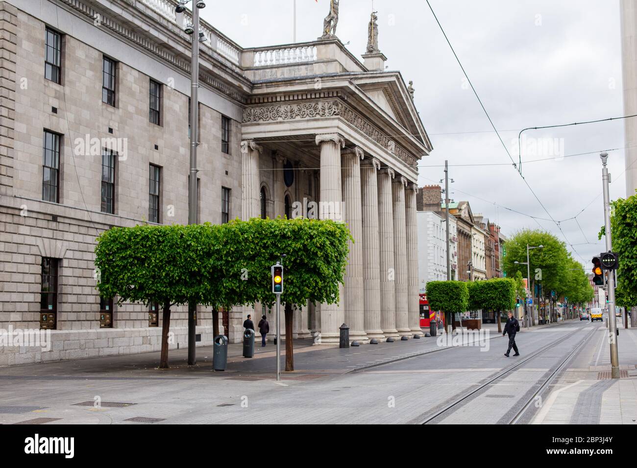 Dublin, Ireland. May 2020. Limited footfall and traffic on O`Connell St in Dublin as shops and businesses closed due to Covid-19 pandemic restrictions Stock Photo